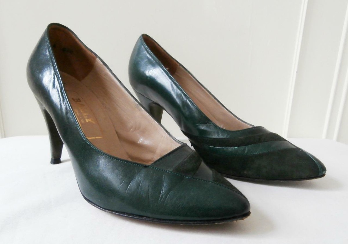 Vintage 1980's Green Leather Suede Court Shoes by Bally UK Size