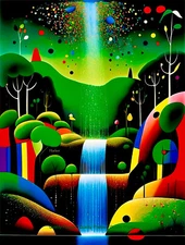 Rain Streams Down on Waterfall 8.5x11" Photo Print Style Joan Miro / Harker Art