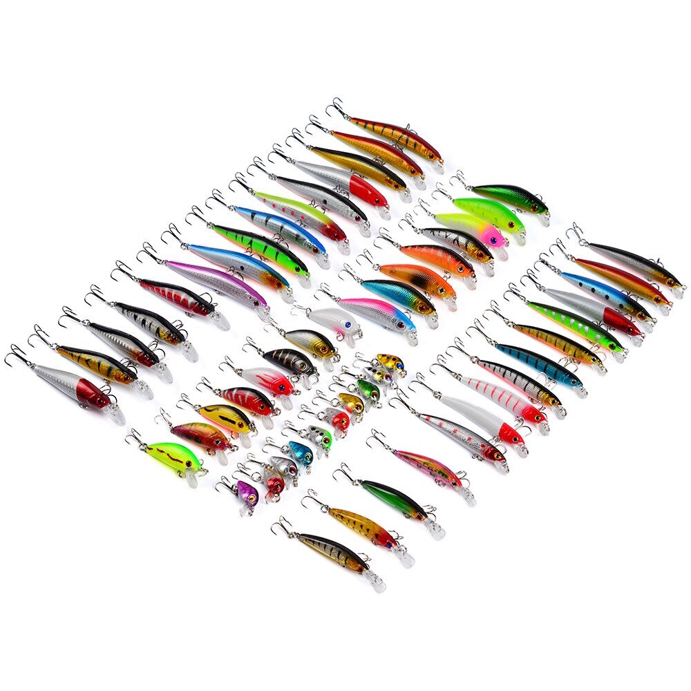 56PCS Minnow Fishing Lure Hard Artificial Mixed Swimbait Crankbait Trolling Pike - Image 3