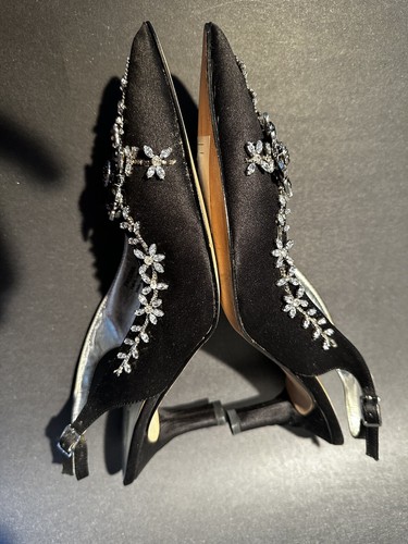 J.Renee Womens Blk Satin /rhinestones Slingback Heel Sz 7M NWT - Picture 8 of 18