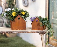 "Metall Blumentopf Rost \"Haus\" 2Er Set Outdoor Pflanztopf Pflanzgefäß Garten Deko"