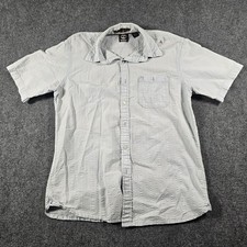 Timberland Mens Medium Blue Textured Stripe Button Front Shirt Short Sleeve