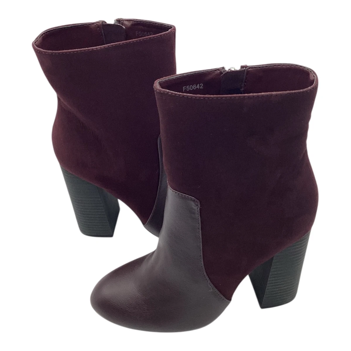 Anne Michelle Womens Ankle Boots UK 3 Burgundy Faux Leather Block Heel Winter