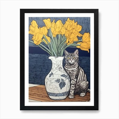 Drawing Of A Still Life Of Daffodil Framed Wall Art Poster Canvas Print Picture