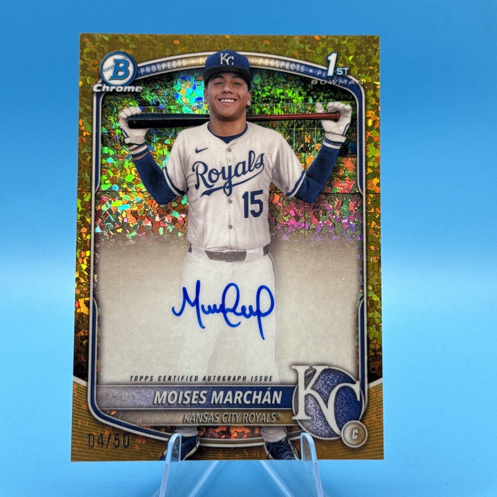 2025 Bowman Chrome 1st /50 Gold Shimmer Auto MOISES MARCHAN Royals SP LP1