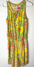 Lilly Pulitzer Romper Womens XS Yellow Floral Keyhole Sleeveless Tie Knot
