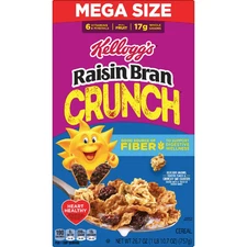 Kellogg s Raisin Bran Crunch Breakfast Cereal, Good Source of Fiber, Mega Size,