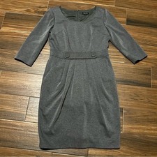 Tahari 3/4 Sleeve Dress Round Neck with Pockets 12 Gray Arthur S Levine