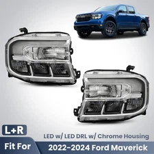 For 2022-2024 Ford Maverick LED Headlight Chrome w/ LED DRL Left+Right Pair