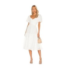 ASTR The Label Sonnet Midi Puff Sleeve Dress White Cotton Knit S