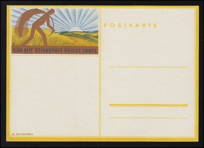 Advertising Postcard ''Nitrogen Rich Harvest Only'' Farmer Field Ears Sun, Unused