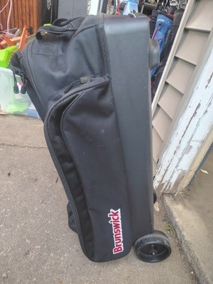 Brunswick 3-ball Black Bowling Bag Wheels Telescopic Handle Shoe Storage +