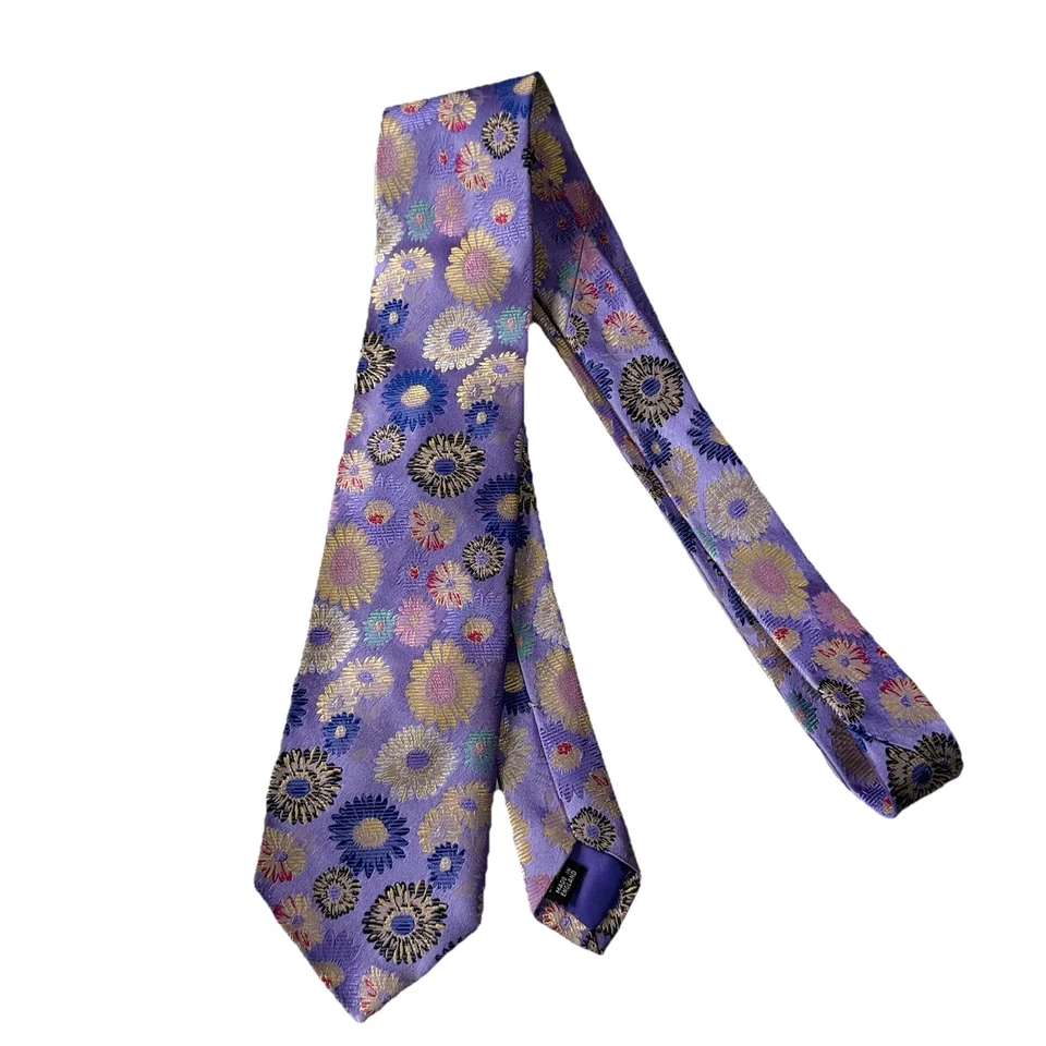 Duchamp London Colorful Luxury Floral Pattern Men’s Purple Tie 100% Silk 3.5” - Image 3 of 4