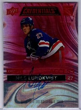 2021-22 Credentials Nils Lundkvist Red Debut Autograph Rookie Card # DTAA-NL. rookie card picture