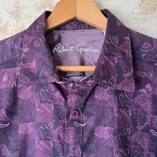 Robert Graham Purple Paisley Patchwork Shirt  Floral Flip Cuff  Size M
