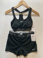 SM/M Nike Swim 2 piece Black White Swoosh logo tape band womens NWT 118