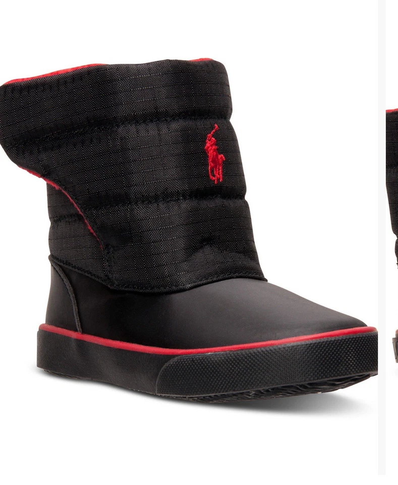 Botas Polo Ralph Lauren Damien - Niño pequeño talla 9 - Negro y rojo Foto 2 de 4