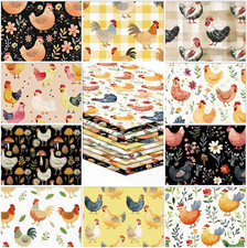 10Pcs Chicken Cotton Fabric Bundles Hen Rooster Flower Fat Quarters Farm Quiltin
