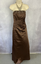 Dzage Brown Beaded Maxi Dress UK 10 Sleeveless Occasion