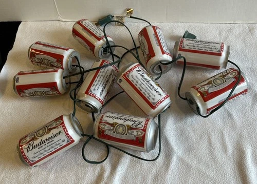 Vintage Budweiser Beer Can String Lights Set of 10 Working Bar Decor