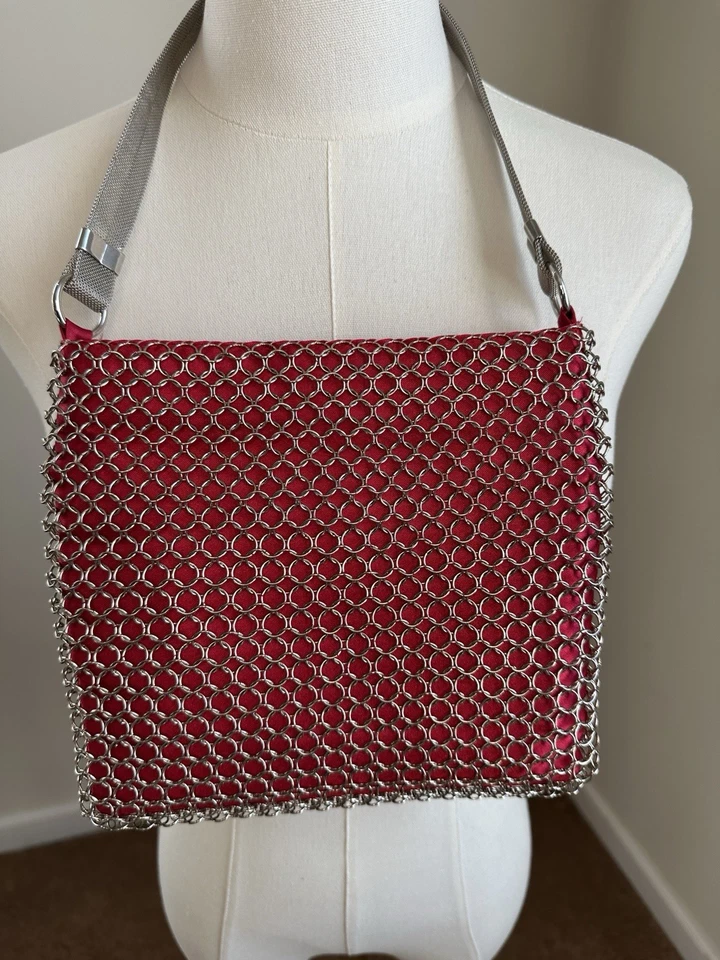 Винтажный Whiting & Davis блокировки Chainmail сетки наплечная сумка сумочка красный атлас - Изображение 3 из 4