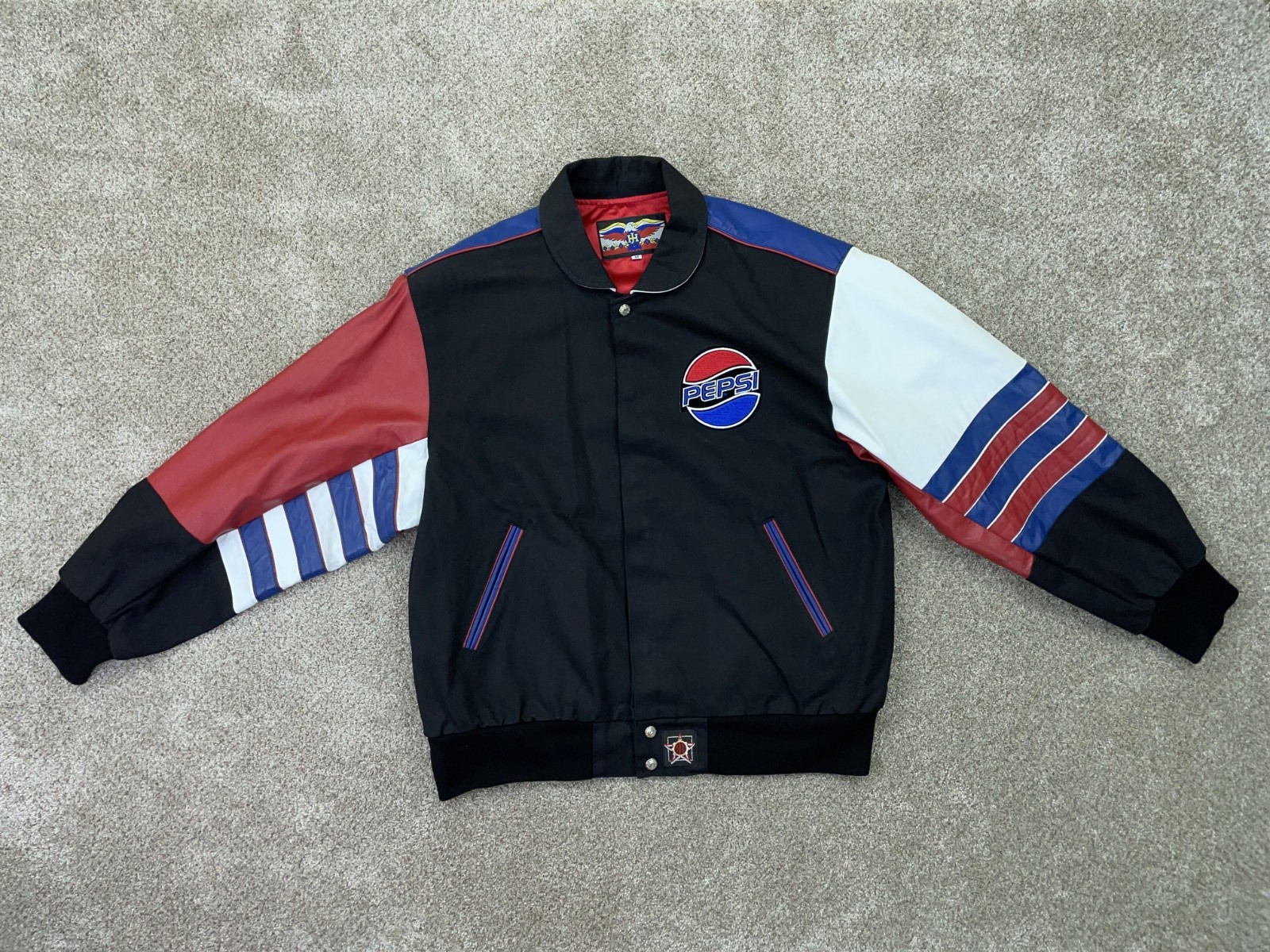 VTG Jeff Hamilton Jacket Men Medium Pepsi Bomber Jacket Leather Denim - Made USA - second product detail image