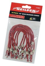 10pc Pack Mini Bungee Cords 10in 250mm Elastic Straps with Steel Hooks