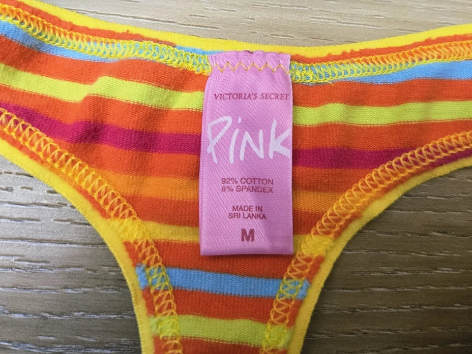 Bragas Tanga Laterales Ajustadas Algodón Rayas Rosa Victoria's Secret De Colección Raras M Foto 3 de 3