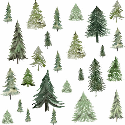 Watercolor Tree Wall Stickers Small Pine Tree Wall Decals Green Tree Wall Win...