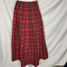 Vintage Deans of Scotland 100 Wool Skirt Womens 10 Red Plaid Pleated Midi Lined