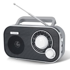 AM FM Portable Radio Plug In Wall or Battery Operated for Home  Outdoor, Grey