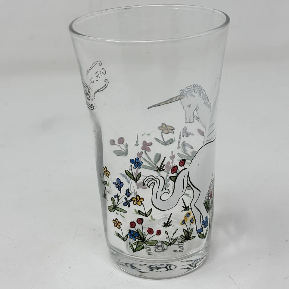 MOLLY HATCH ANTHROPOLOGIE Único Gráfico UNICORNIO Jugo Vidrio Flores RARO Foto 4 de 4