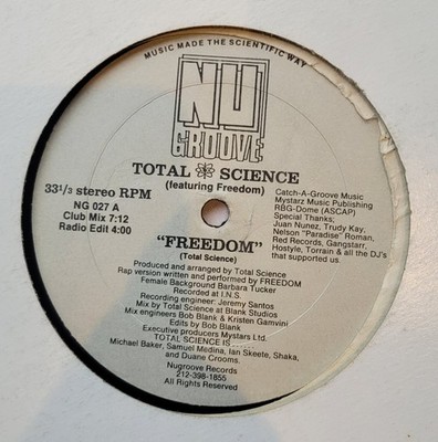 Total Science. Freedom. 1990 House, Rap. 12'' Vinyl. Nu Groove Records