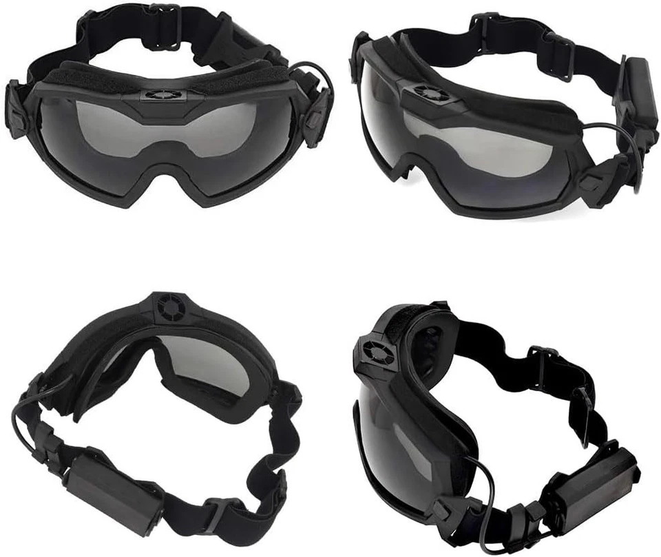 Gafas de Airsoft negras duraderas con ventilador y lentes intercambiables ahumadas/blancas Foto 4 de 4