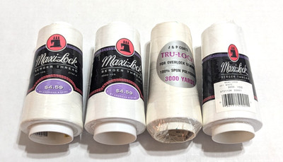 Maxi-Lock Serger Thread and Tru-Lock Overlock Spun Poly Lot White 3000 yd Spools