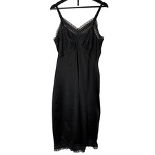 Black Full Slip Dress Vintage Black Lace Nylon Lingerie Size 40 Vanity Fair