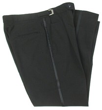 Black Tommy Hilfiger Tuxedo Pants 100 Wool Satin Stripe 33 34 35 " Regular Rise