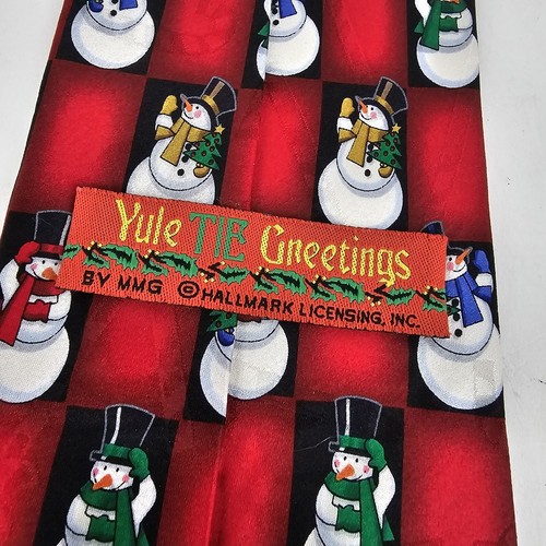 Hallmark Yule Tie Greetings Mens Snowman Neck Tie Necktie Christmas Red Holiday - Picture 6 of 8