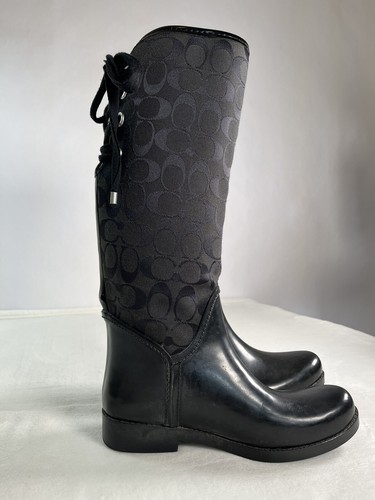 Coach Signature Collection schwarze Jacquard-Regenstiefel zum Schnüren hinten schwarz ~ Gr. 7B