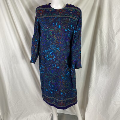 80s 90s Hayley Michaels funky paisley long sleeve midi dress L shoulder  buttons | eBay