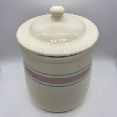 Vintage McCoy #133 Pottery Cream w/ Pink & Blue Stripes Canister