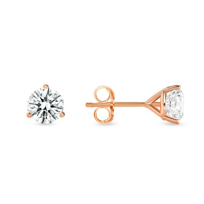 1 Kt Runde Lab Created Diamant Ohrringe Ohrstecker Massiv 14K Rotgold Martini Push