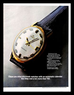 1969 Electronic Timex Watch Vintage PRINT AD Automatic Calendar Jewelry Close Up