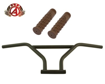 ALTA 4-Piece BMX Handlebar Old School Black W/ 116mm SKULL BMX Style GRIPS.