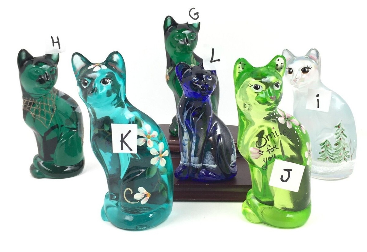 unoa 【Victorian cats Blue green】 unoa Victorian cats Blue green 美品 Fenton Hand Painted 5