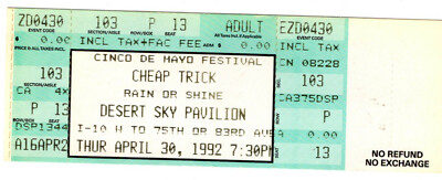 1992 CHEAP TRICK concert ticket Phoenix Arizona ROBIN ZANDER Rick Nielsen