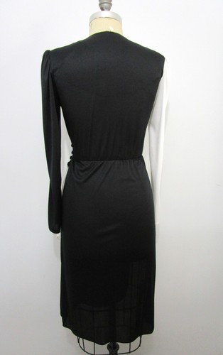 S Disco 70s 80s Wrap Dance Dress Vintage Black White Diva - Picture 5 of 10