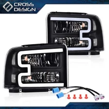 Black LED DRL Headlights Fit For 2005-2007 Ford F250 F350 F450 F550 Super Duty