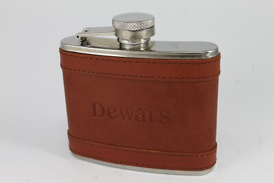 Vintage DEWAR'S Scotland Whiskey Leather Wrapped Hip Flask 4 Oz