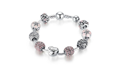 18k White Gold Plated Pink Crystal LOVE Heart Charm Bracelet Made With Swarovski - Picture 5 of 5